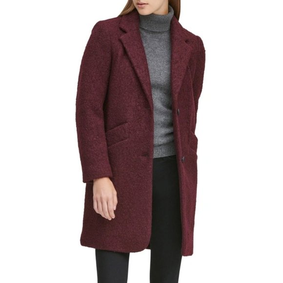 NWT Marc New York Paige Single Breasted Boucle Wool Coat in Burgundy - Picture 2 of 14